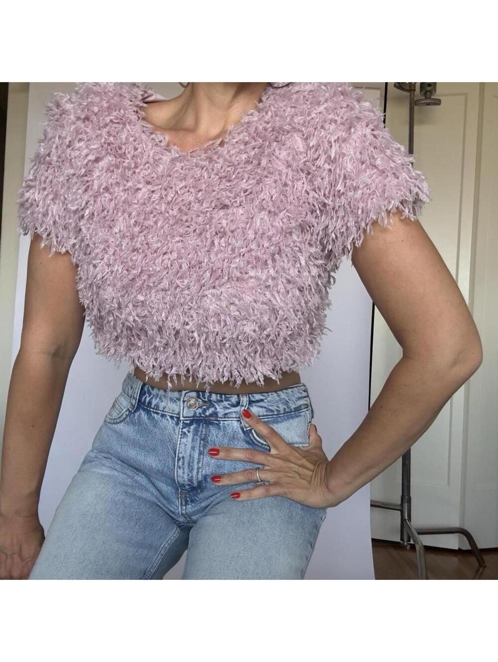 Zara Pink feather crop top - Picture 4 of 8
